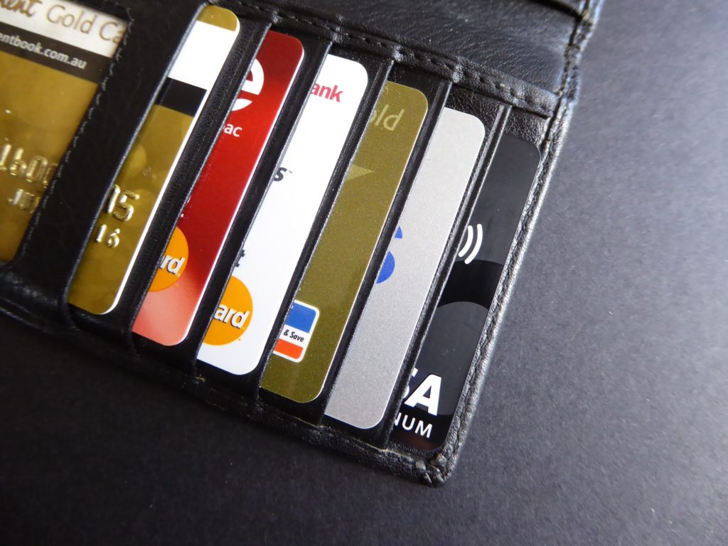 A picture of an RFID wallet holding a bunch of credit cards