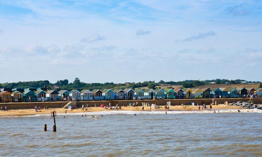 A shot of the beach houses in Southwold