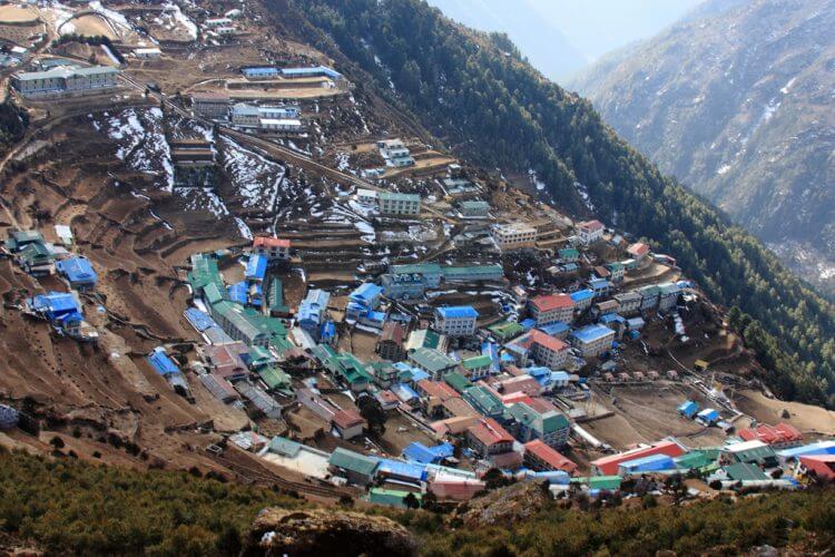 An aerial view of namche bazaar. A mainstay in every Himalayan region trekking route.