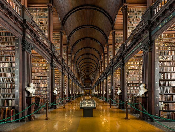 The famous long room of the trinity college in Dublin is shown here
