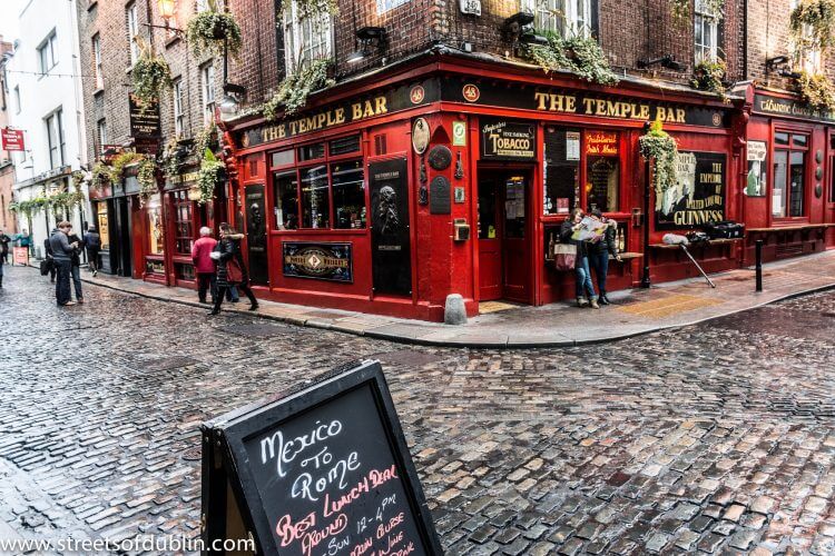 The temple bar pub in the temple bar area of dublin is displayed here