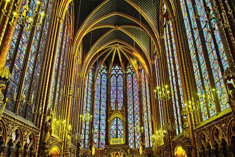 The architecture of the Sainte Chapelle is on display here