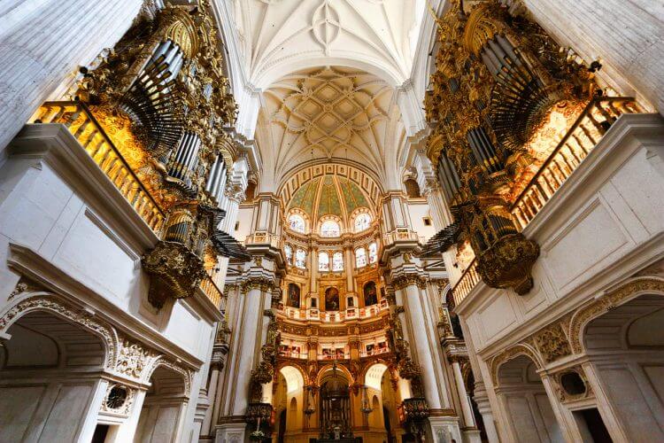 A view of the twin organs in the Granada Cathedral in Spain