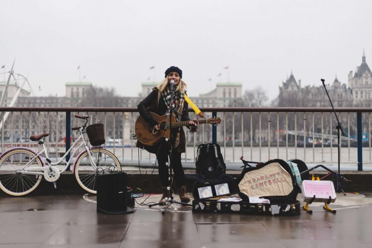 Musician performing on the sidewalk