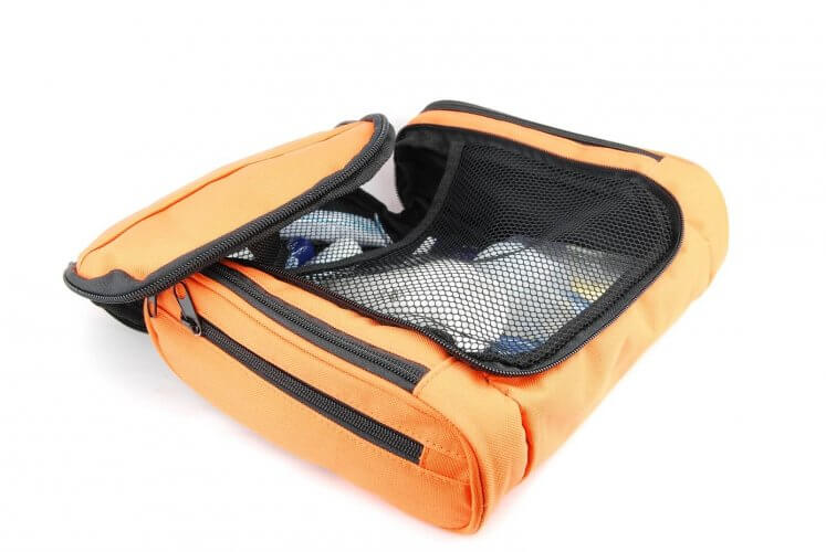 An image of an orange toiletry organizer