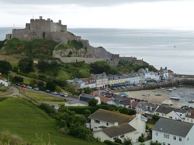 The harbour and castle at Jersey