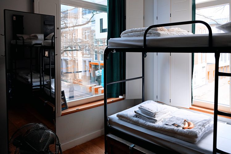 Hostel bunkbeds by window