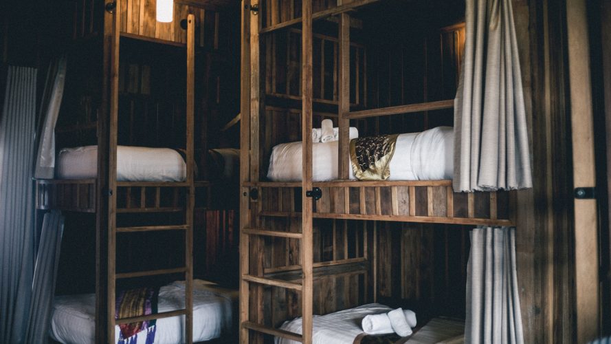 Wooden hostel bunkbeds
